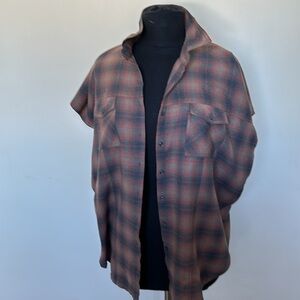 🐞Jack sleeveless plaid earth tones  button down top oversized Sm